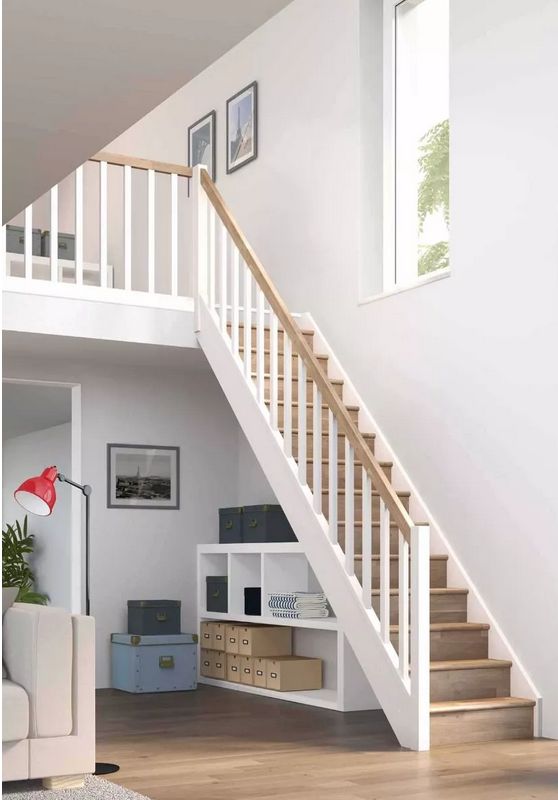 DOLLE PARIS - schody rovné s podstupnicemi, buk-dub lakovaný/bílá