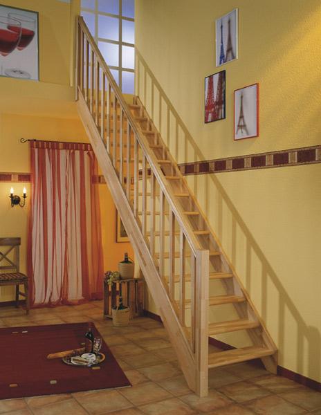 DOLLE PARIS - schody 1/4 levé bez podstupnic se zábradlím dřevěné sloupky, dub lakovaný