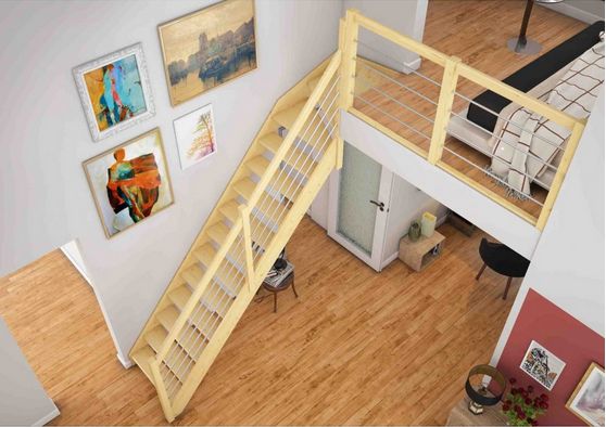 DOLLE PARIS - schody rovné s podstupnicemi, se zábradlím nerezové pruty dub lakovaný