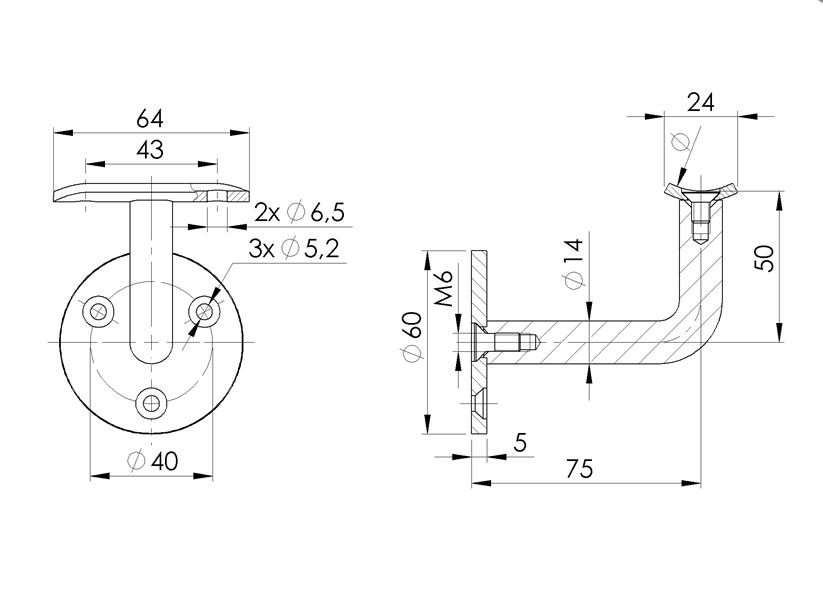 Zábradlí nerez nástěnné S112, délka 60-200 cm