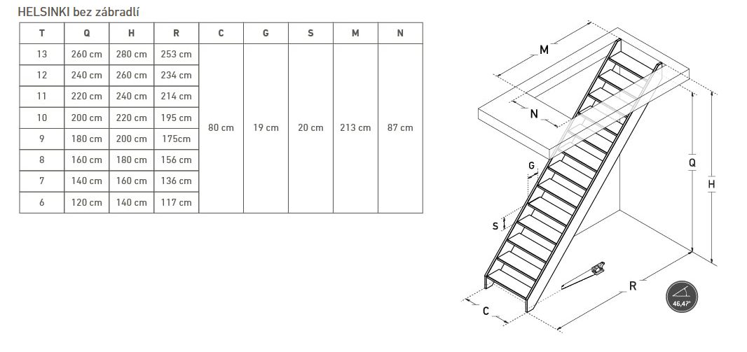 DOLLE HELSINKI - schody rovné s podstupnicemi, dub nelakovaný