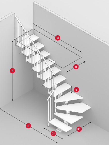 DOLLE DUBAI - modulové schody přímé do 252 cm, zábradlí CLASSIC IIII