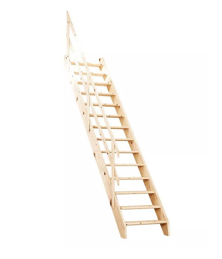 DOLLE NORMANDIE - schody zatočené 2x  o 1/4, bez podstupnic, smrk nelakovaný, bez zábradlí