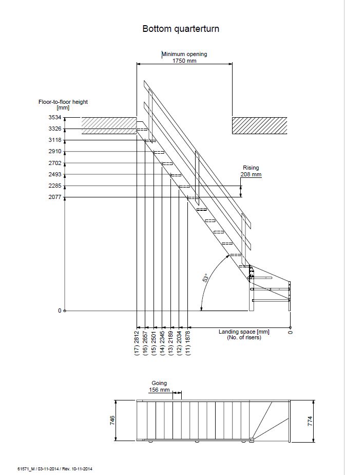 DOLLE NORMANDIE - schody zatočené 2x  o 1/4, bez podstupnic, smrk nelakovaný, bez zábradlí