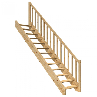 DOLLE PARIS - schody rovné bez podstupnic, se zábradlím dřevěné sloupky, buk lakovaný/nelakovaný