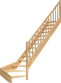 DOLLE PARIS - schody 1/4 pravé  bez podstupnic, se zábradlím dřevěné sloupky buk lakovaný/nelakovaný