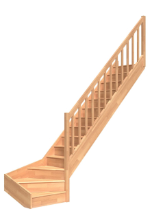 DOLLE PARIS - schody 1/4 pravé s podstupnicemi, se zábradlím dřevěné sloupky,buk lakovaný/nelakovaný
