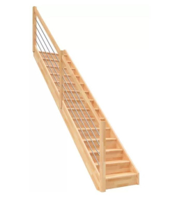 DOLLE PARIS - schody rovné s podstupnicemi, se zábradlím nerezové pruty, smrk nelakovaný