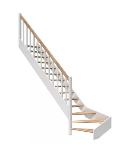 DOLLE PARIS - schody1/4 levé bez podstupnic, se zábradlím dřevěné sloupky, buk-dub lakovaný/bílá