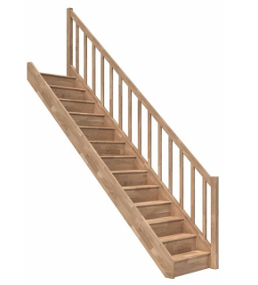 DOLLE PARIS - schody rovné s podstupnicemi se zábradlím dřevěné sloupky, dub lakovaný 