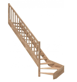 DOLLE PARIS - schody 1/4 levé bez podstupnic se zábradlím dřevěné sloupky, dub lakovaný