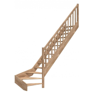 DOLLE PARIS - schody 1/4 pravé bez podstupnic se zábradlím dřevěné sloupky, dub lakovaný