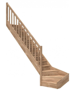 DOLLE PARIS - schody 1/4 levé s podstupnicemi se zábradlím dřevěné sloupky, dub lakovaný