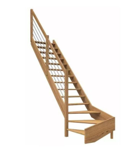 DOLLE PARIS - schody 1/4 levé bez podstupnic se zábradlím nerezové pruty, dub lakovaný