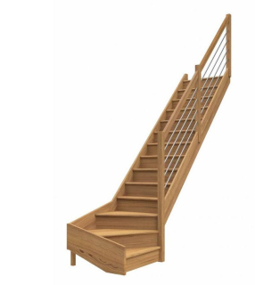 DOLLE PARIS - schody 1/4 pravé s podstupnicemi se zábradlím nerezové pruty, dub lakovaný